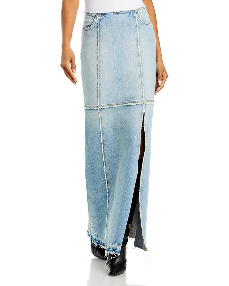 Womens Frayed Denim Maxi Skirt Product Image