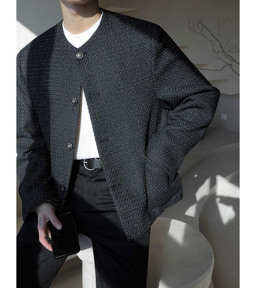 Round Neck Single Breasted Tweed Coat Product Image