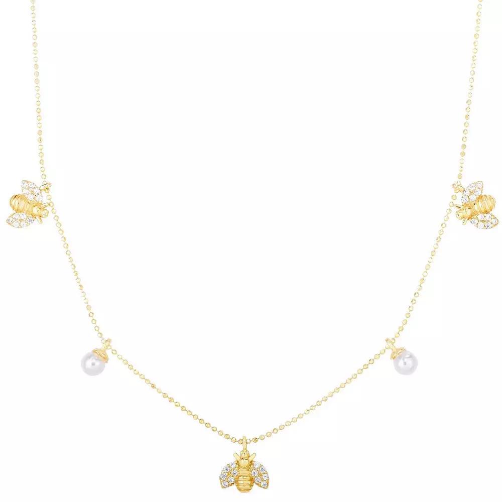 Sunkissed Sterling Cubic Zirconia Bee Charm Collar Necklace, Women's, Size: 18", Gold Tone Product Image