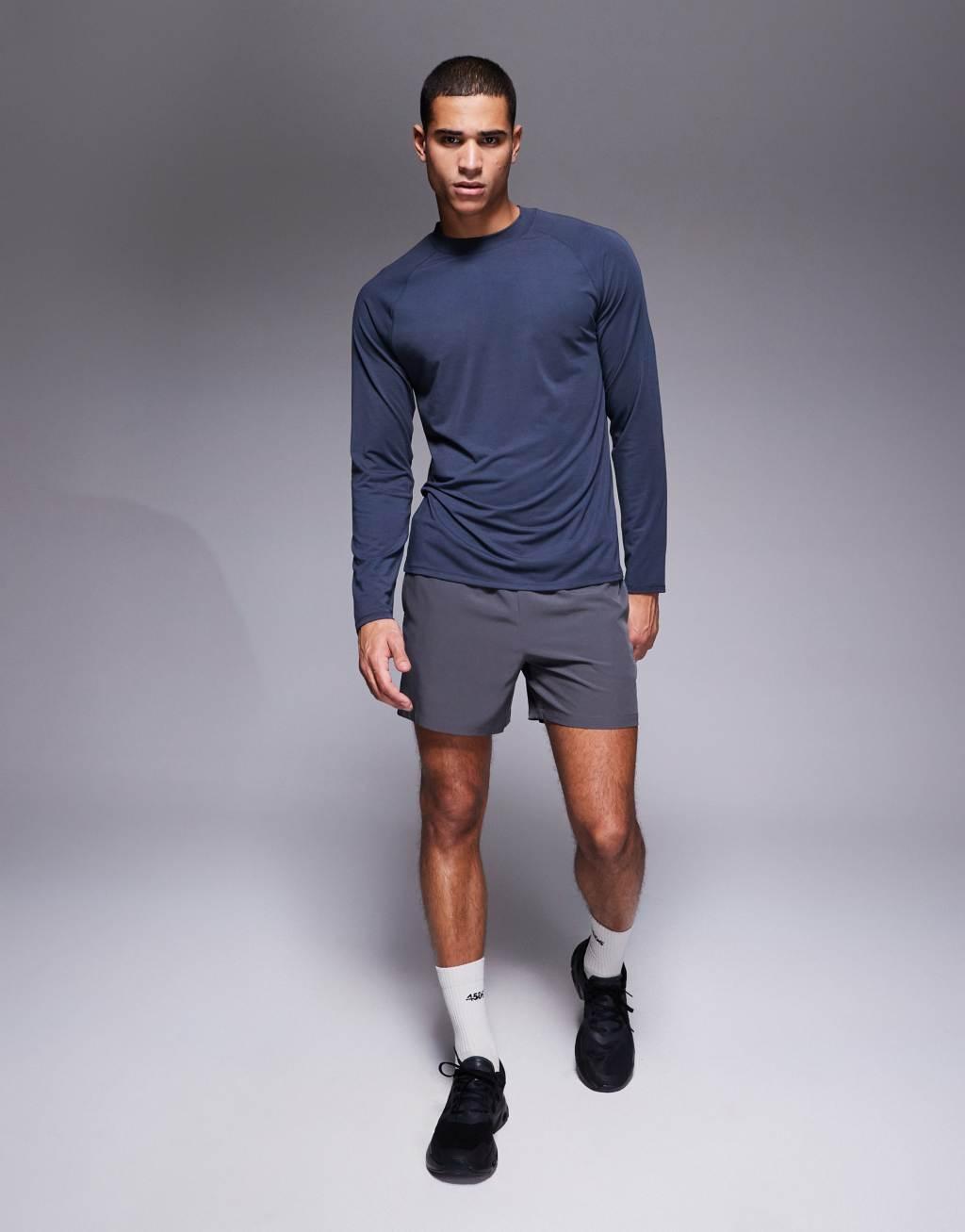 4505 performance jersey mock neck slim fit training long sleeve t-shirt in dark navy  Product Image