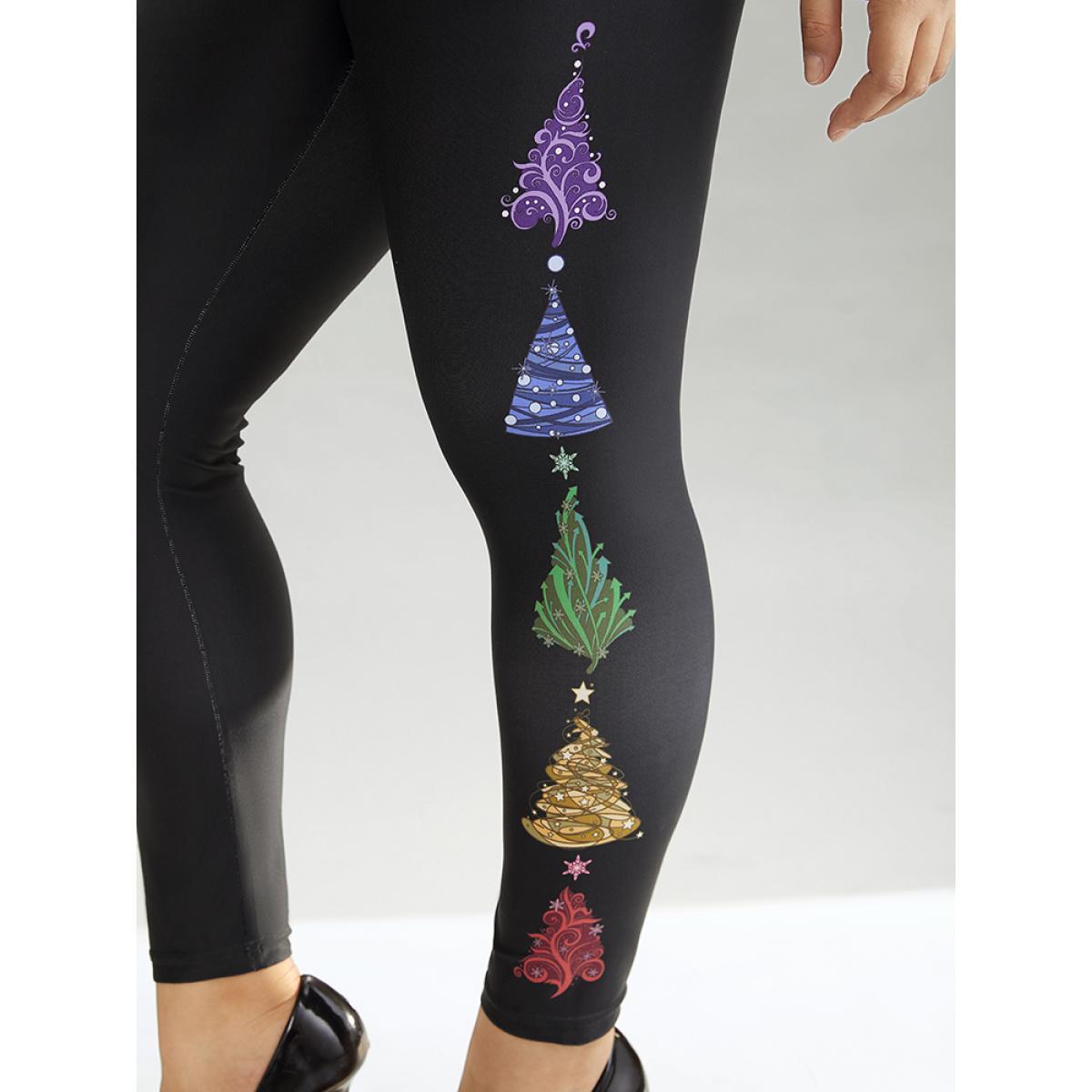 Plus Size Christmas Trees High Rise Skinny Leggings Women Black Glamour High stretch Skinny High Rise Party Leggings BloomChic 26/4X Product Image