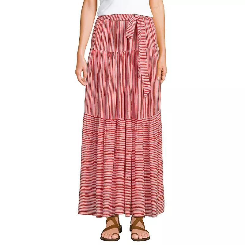 Women's Lands' End Printed Flowy Tiered Maxi Skirt, Size: Large, Alabaster Team Palm Product Image