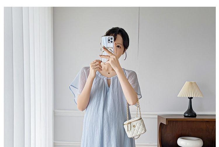 Maternity Short-Sleeve Crewneck Plain Midi A-Line Dress Product Image
