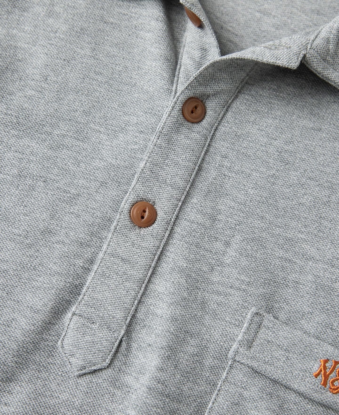 Raglan Sleeve Cotton-Piqué Polo Shirt - Gray Product Image