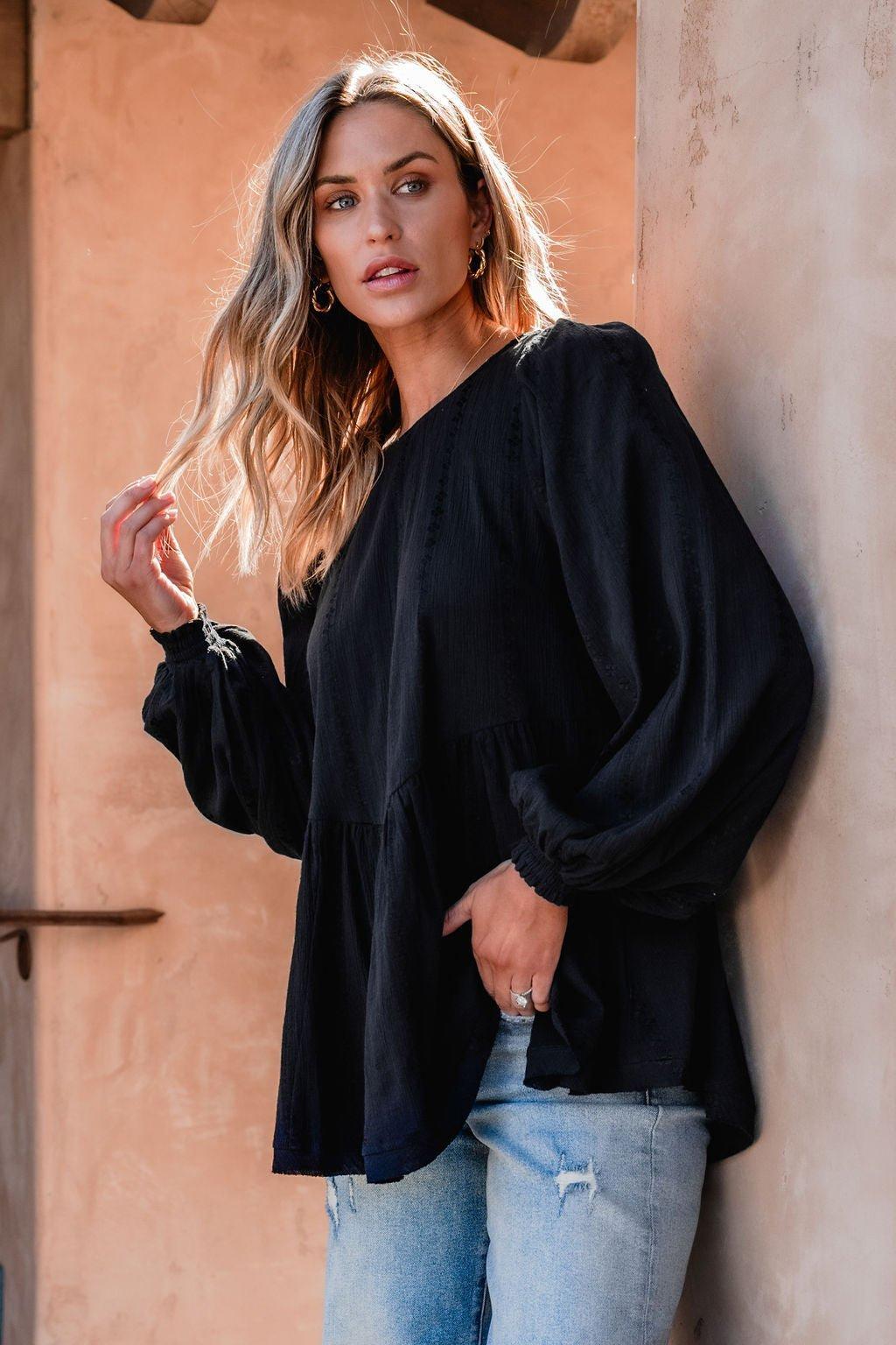Flowy Black Ruffled Tunic - FINAL SALE Female Product Image