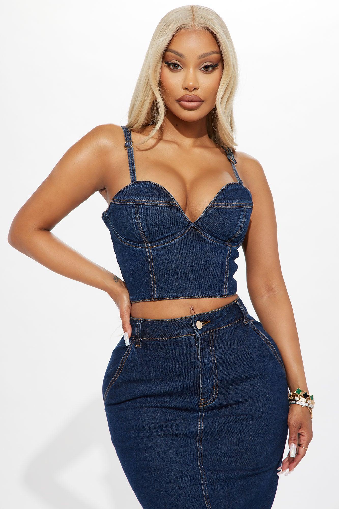 Ciarra Denim Skirt Set - Dark Denim Product Image