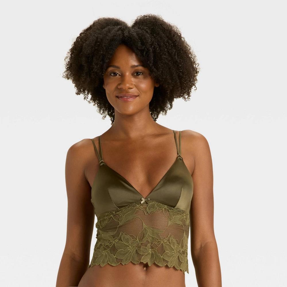 Women's Satin and Lace Removable Pad Longline Bralette - Auden™ Product Image
