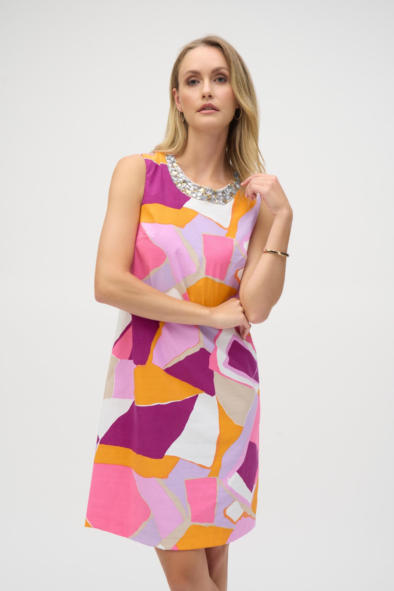 Poplin Abstract Print Trapeze Dress- Vanilla/Multi Product Image
