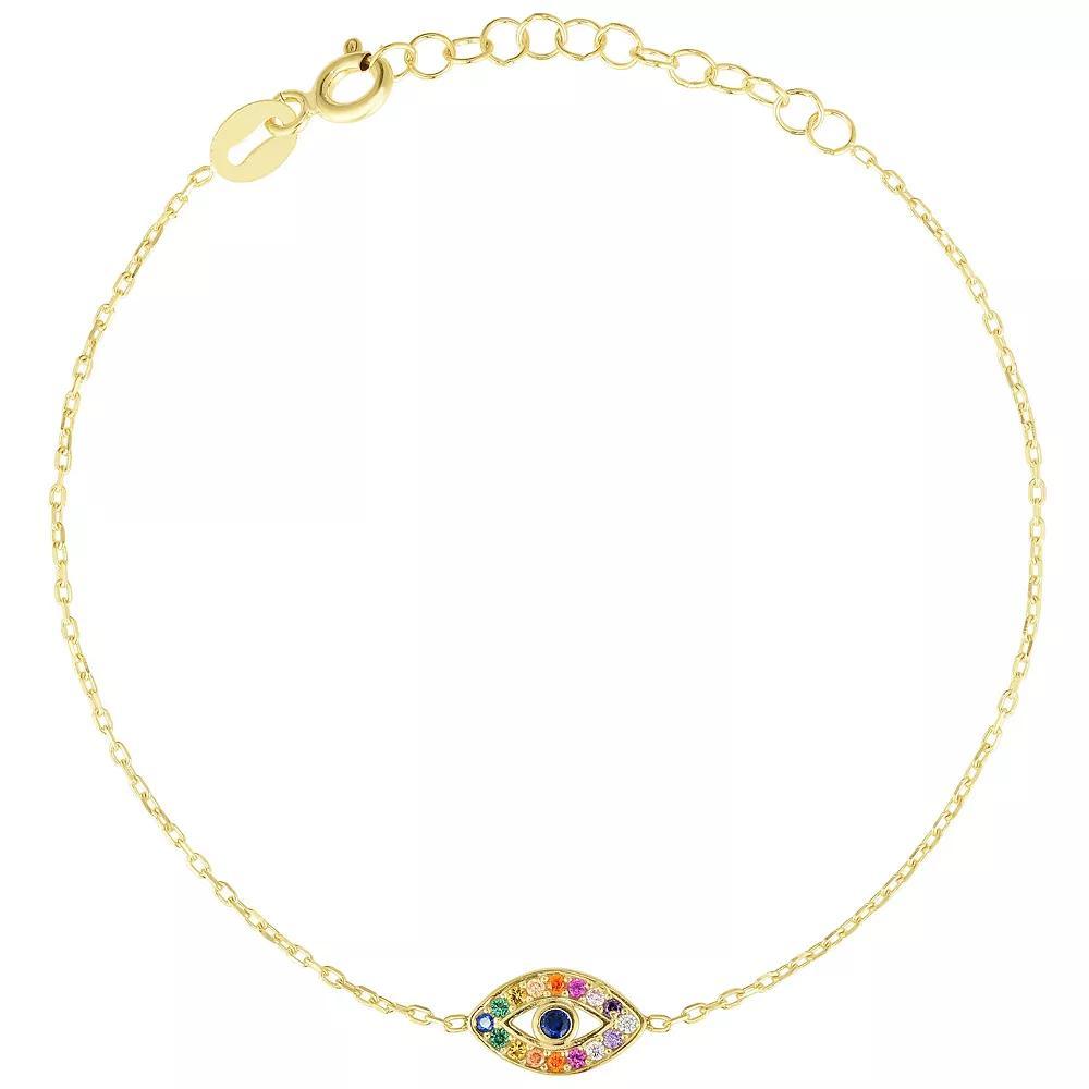 Sunkissed Sterling 14k Gold Over Silver Emerald Cut Cubic Zirconia Tennis Bracelet, Women's, Size: 7", Gold Tone Red Product Image