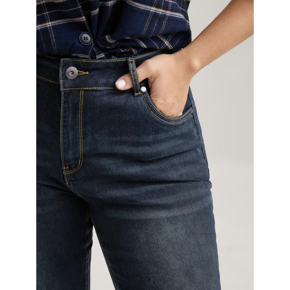 Plus Size Bootcut Very Stretchy Mid Rise Medium Wash Sculpt Waist Jeans Women Darkindigo Elegant Plain Non High stretch Slanted pocket Jeans BloomChic 20/2X Product Image