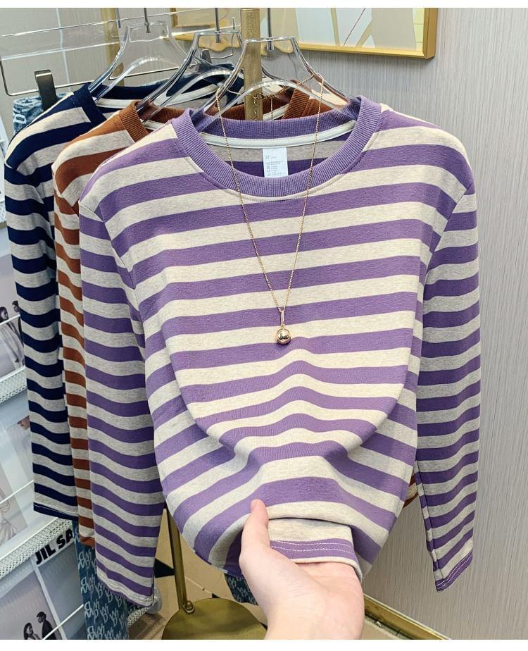 Long Sleeve Crew Neck Striped Tee Product Image