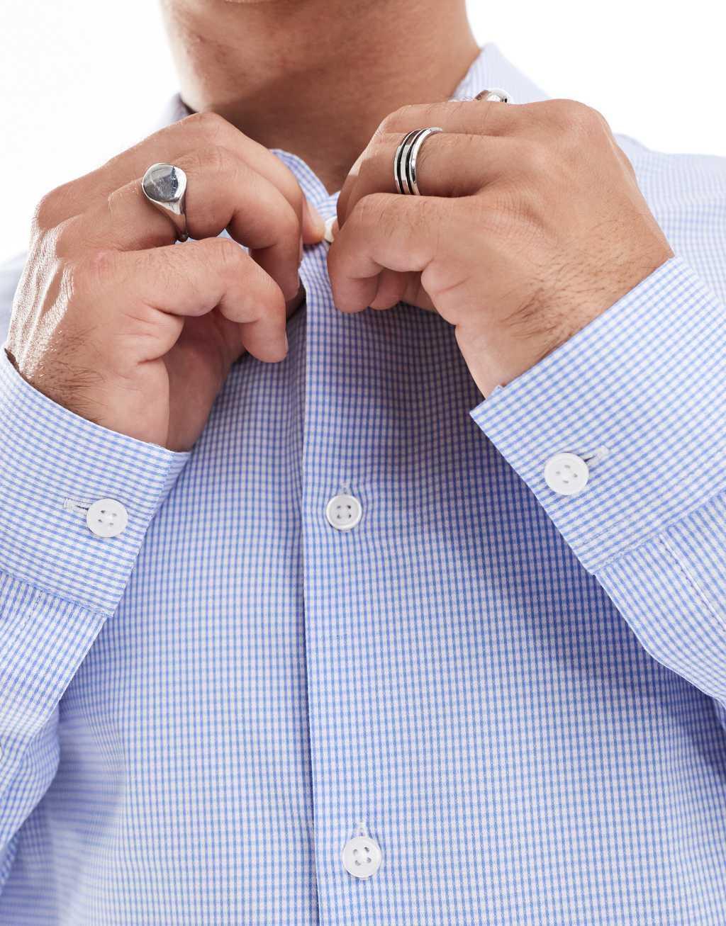 ASOS DESIGN slim shirt in blue check Product Image