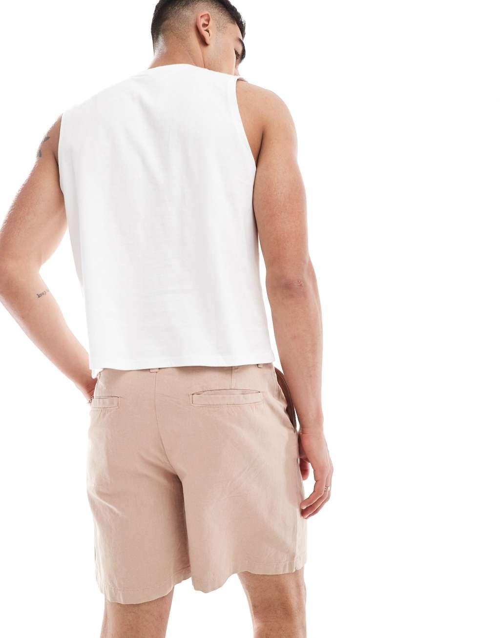ASOS DESIGN wide linen shorts in brown Product Image