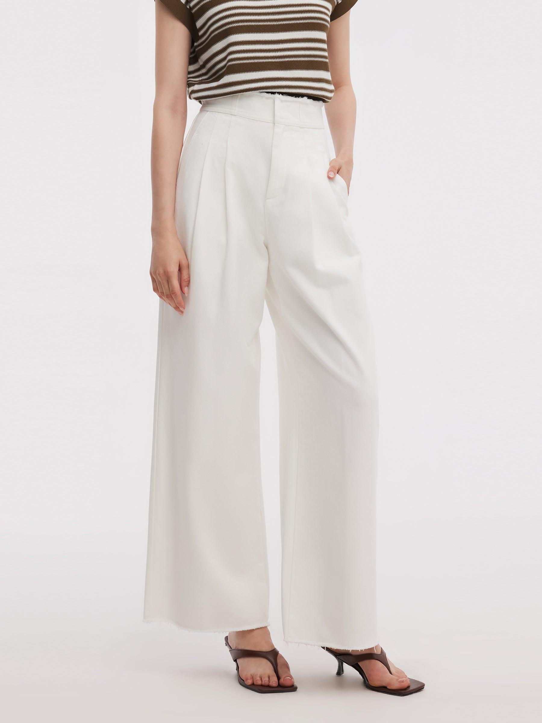 Denim Frayed Edge Women Wide Leg Jeans Product Image