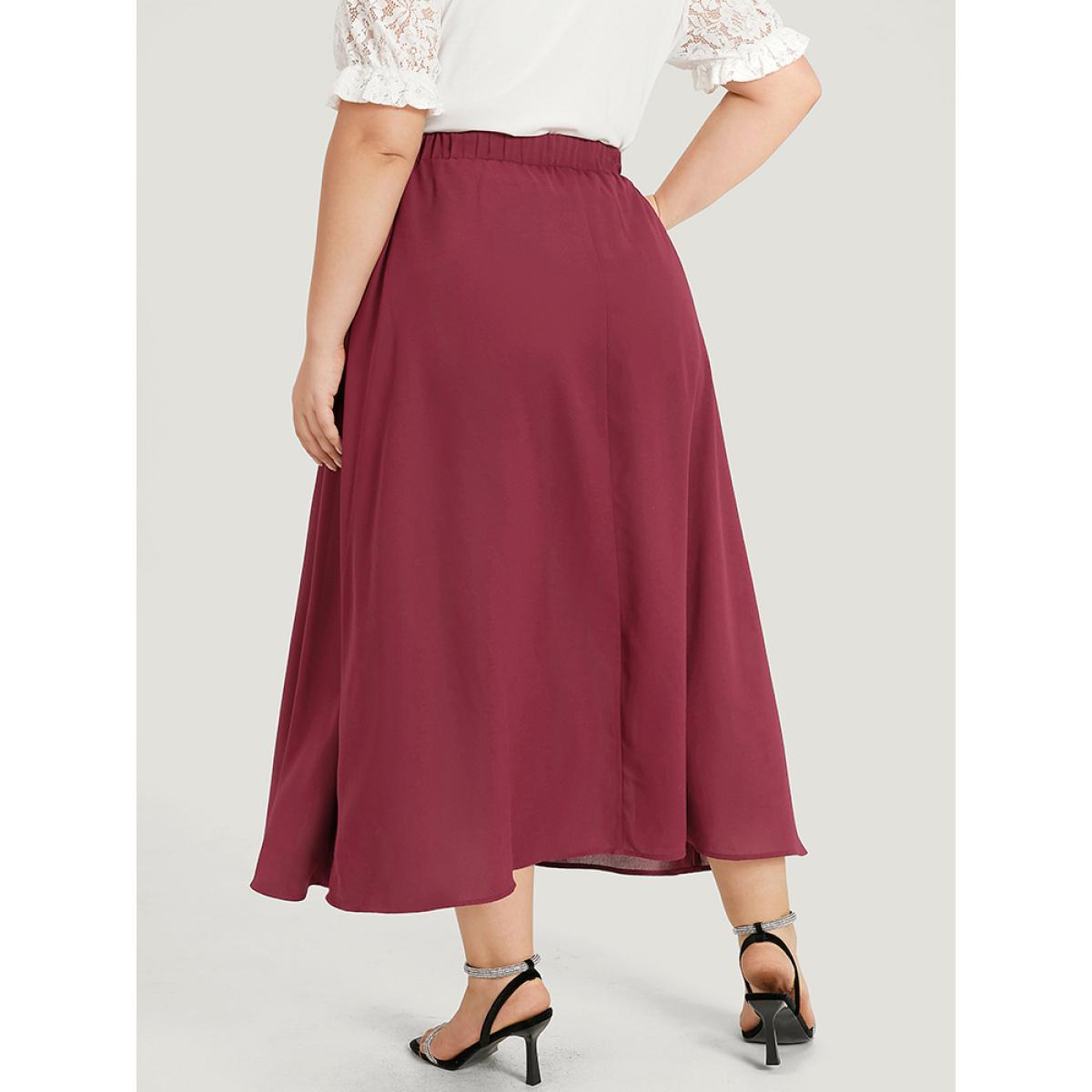 Plus Size Plain Elastic Waist Knot Asymmetrical Hem Skirt Women Burgundy Glamour Drape No stretch Going out Skirts BloomChic 26/4X Product Image