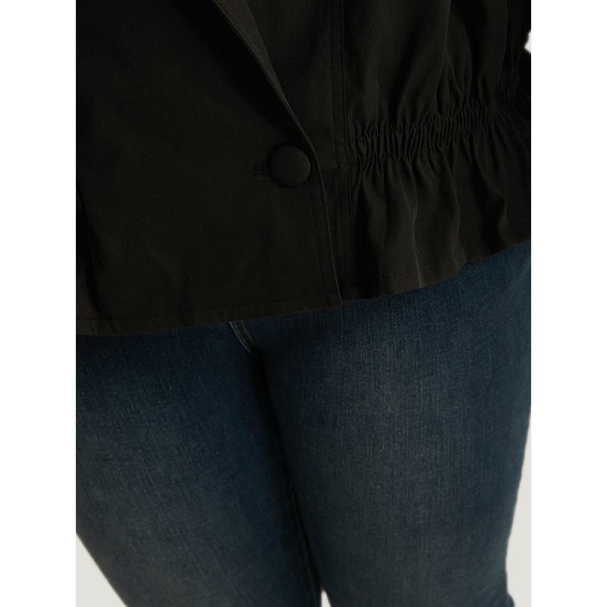 Plus Size Shirred Lapel Collar Metal Buckle Button Up Coat Women Black Casual Gathered Ladies Dailywear Winter Coats BloomChic 22-24/3X Product Image