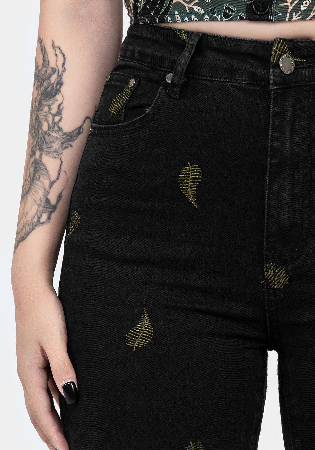 Osmunda Fern Embroidered Denim Skinny Jeans Product Image