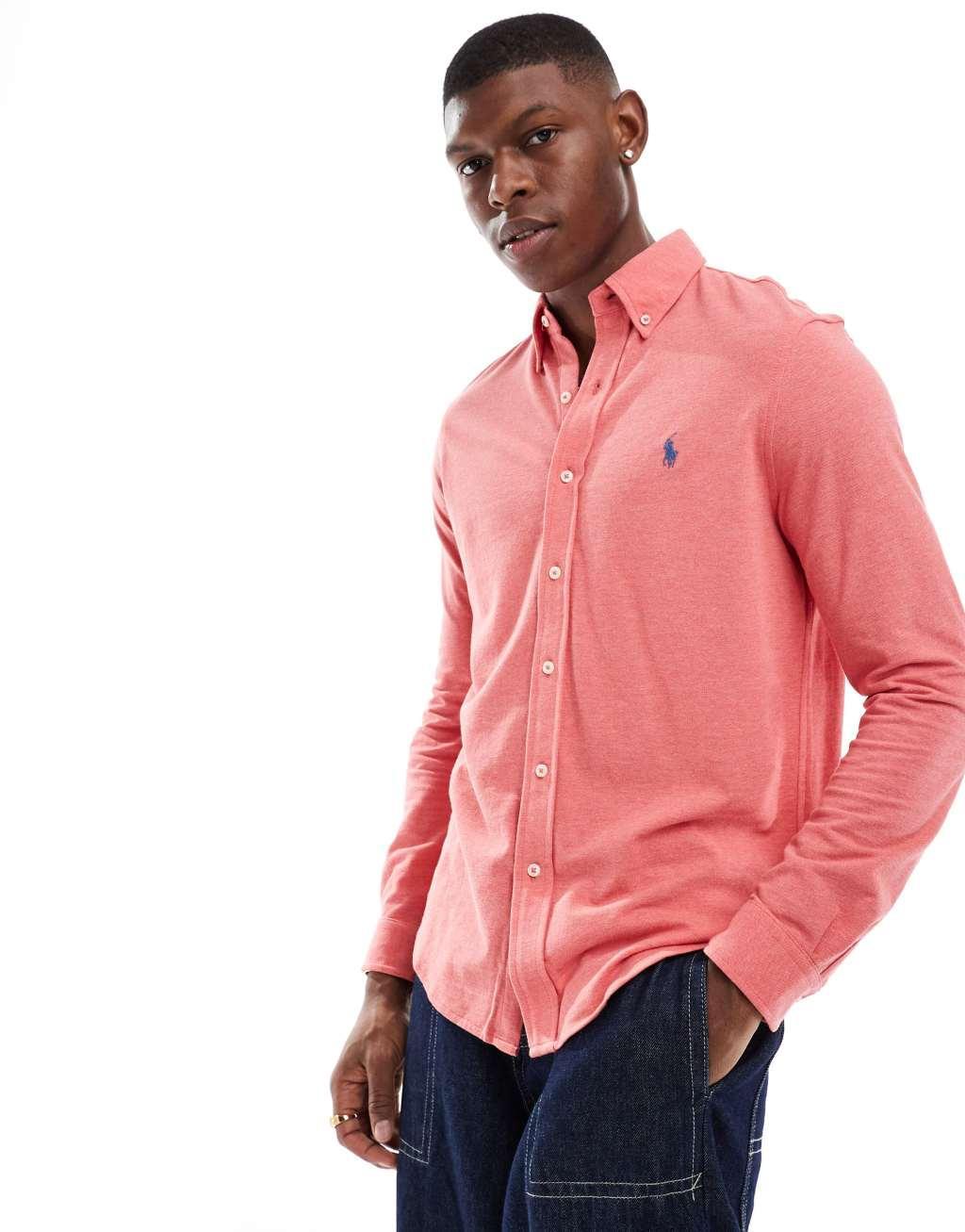 Polo Ralph Lauren icon logo pique shirt in heathered pink Product Image