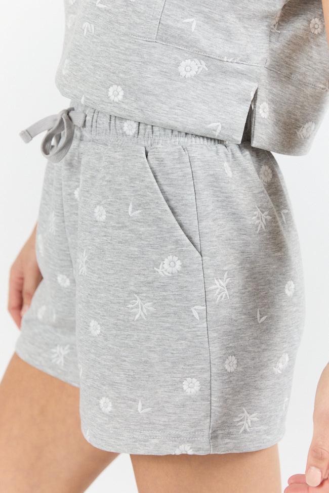 What A Catch Grey Floral Embroidered Shorts SALE Product Image