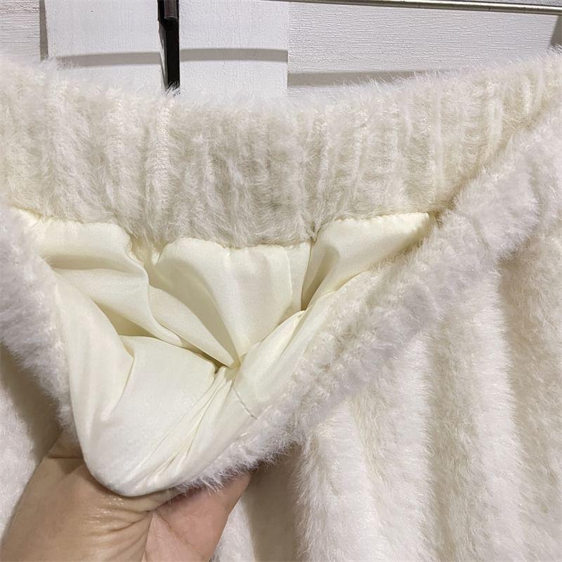 High Waist Plain Ruffle Trim Midi A-Line Skirt Product Image