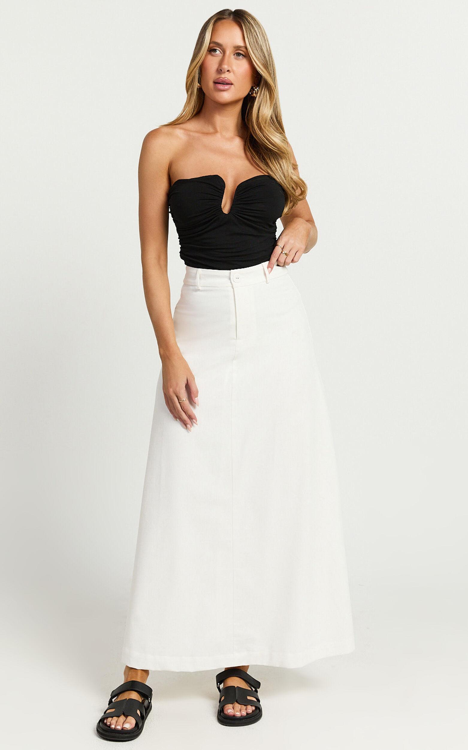 Benjie Maxi Skirt - Tailored Linen High Waisted A Line in White Product Image