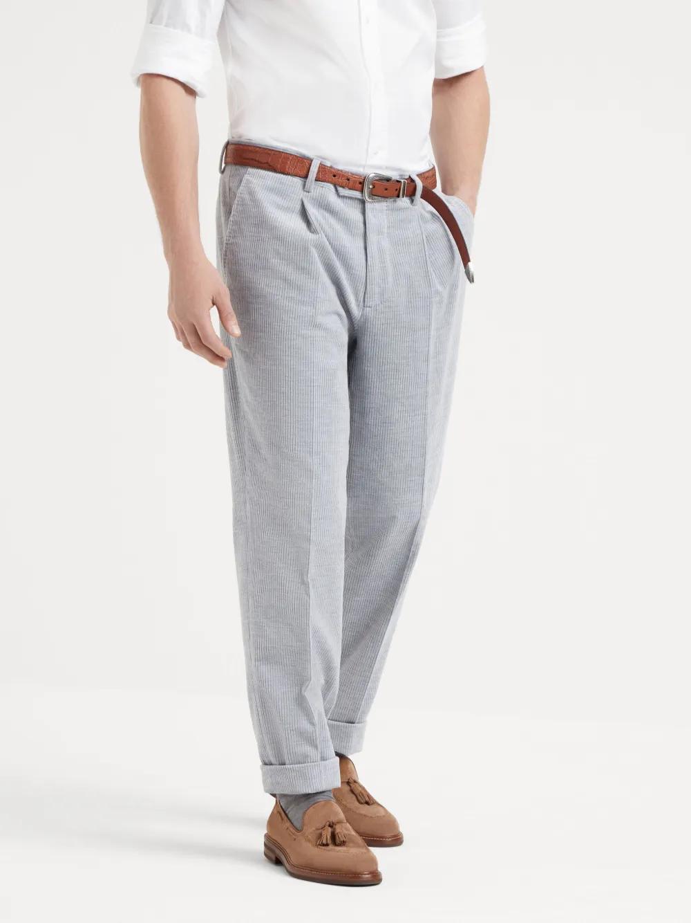 BRUNELLO CUCINELLI Mélange Corduroy Trousers In Silver Product Image