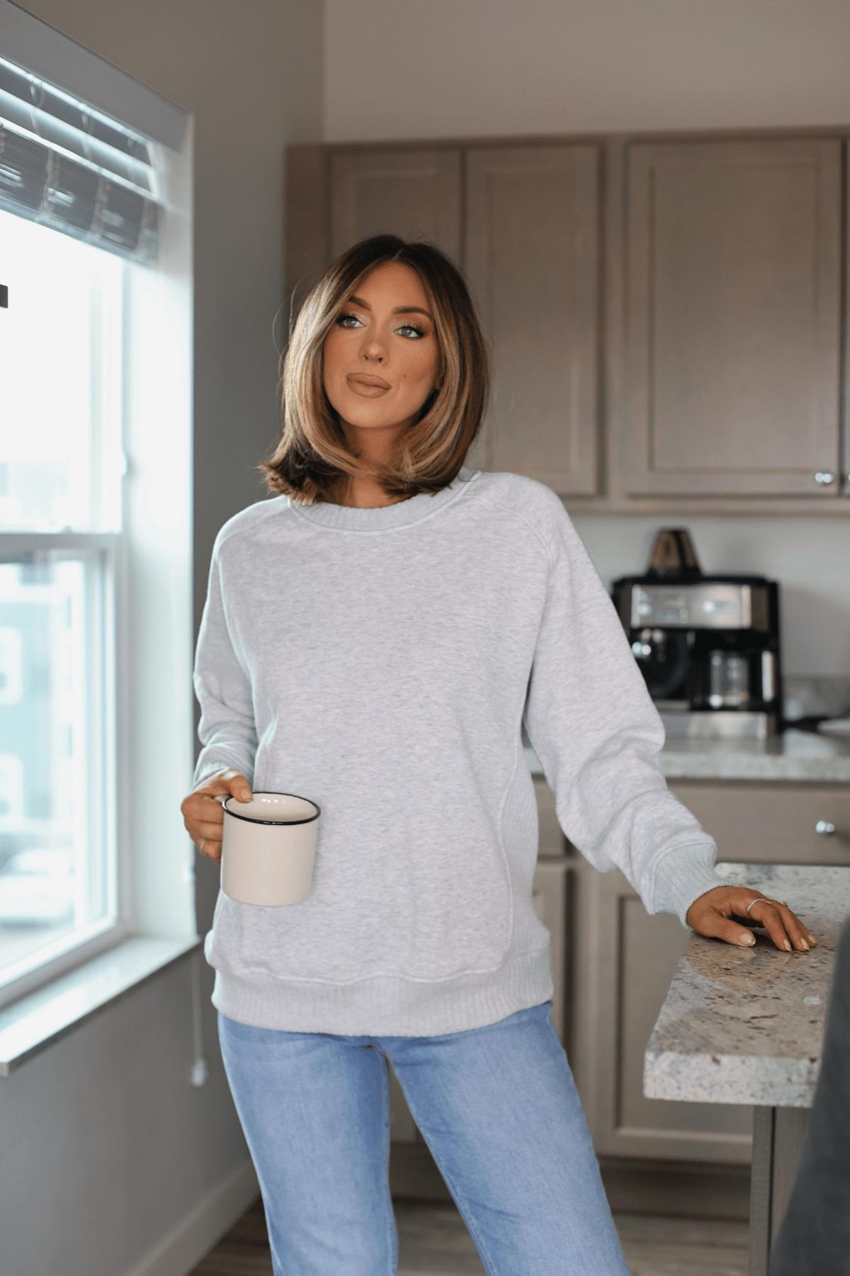 Grey French Terry Fleece Sweatshirt - FINAL SALE Product Image