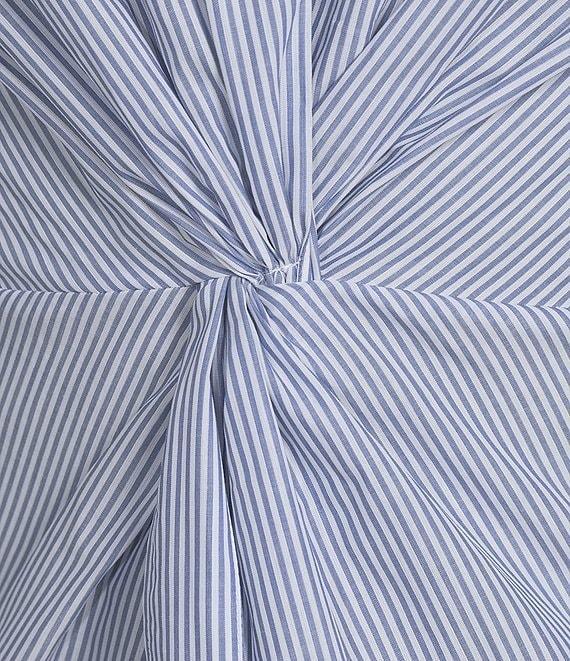 BOSS By Hugo Boss Woven Stripe Print V-Neck Twist Front Long Sleeve Shirt Product Image