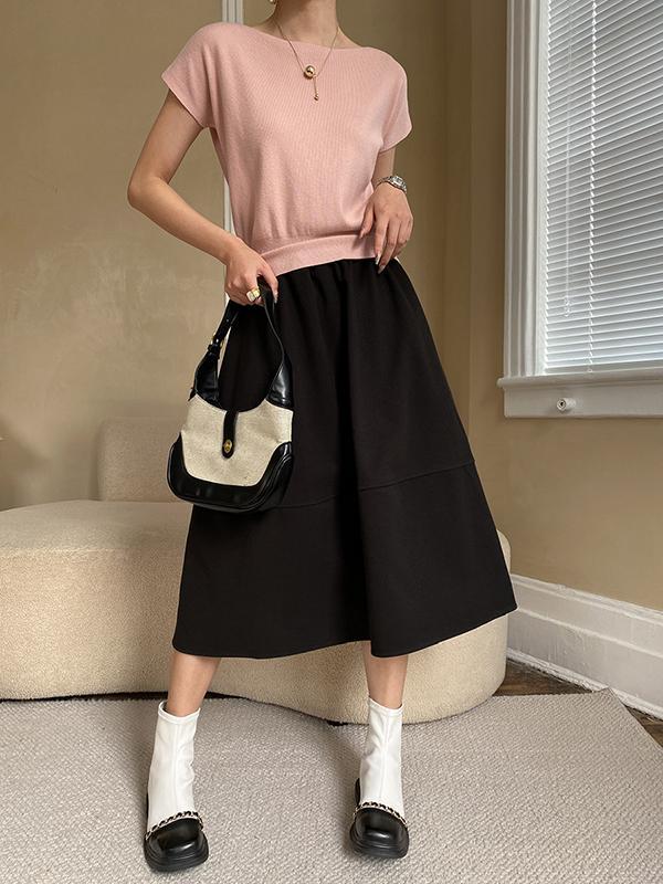 Stylish Loose Solid Color Boat Neck Knitwear Pullovers Tops Product Image