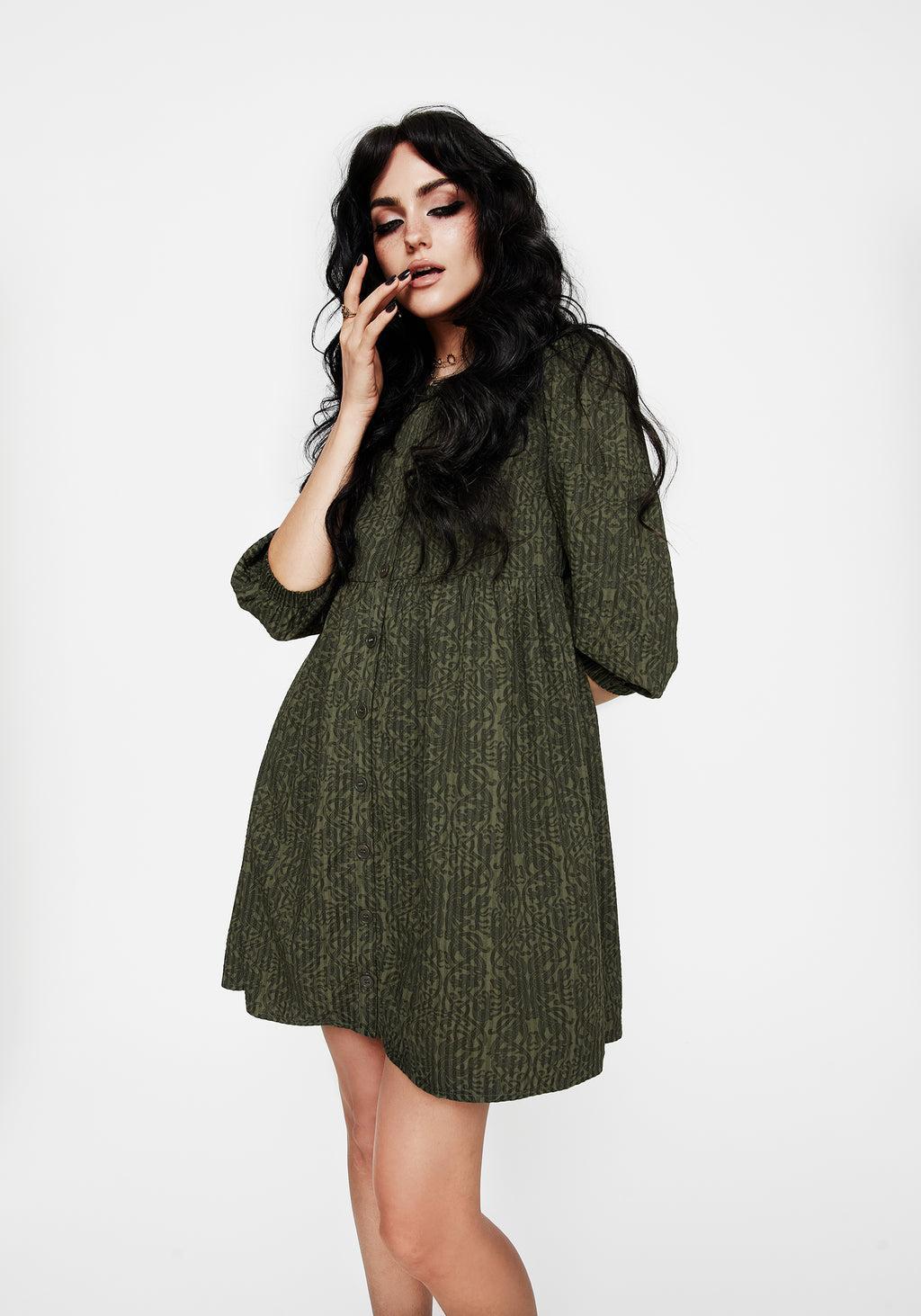 Francesca Dragon Printed Button Up Smock Mini Dress Product Image