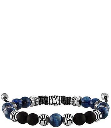 Bulova Mens Stainless Steel Blue Multi Beaded Adjustable Bracelet Product Image