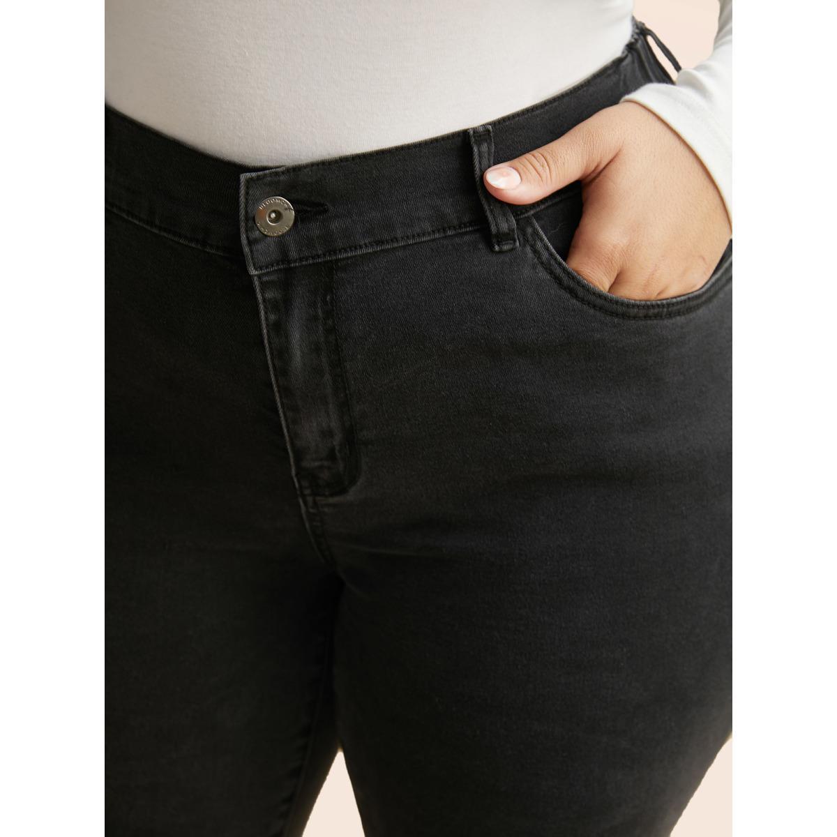 Plus Size Mid Rise Dark Wash Bootcut Jeans Women Denimcharcoal Casual Non Medium stretch Slanted pocket Jeans BloomChic 20/2X Product Image