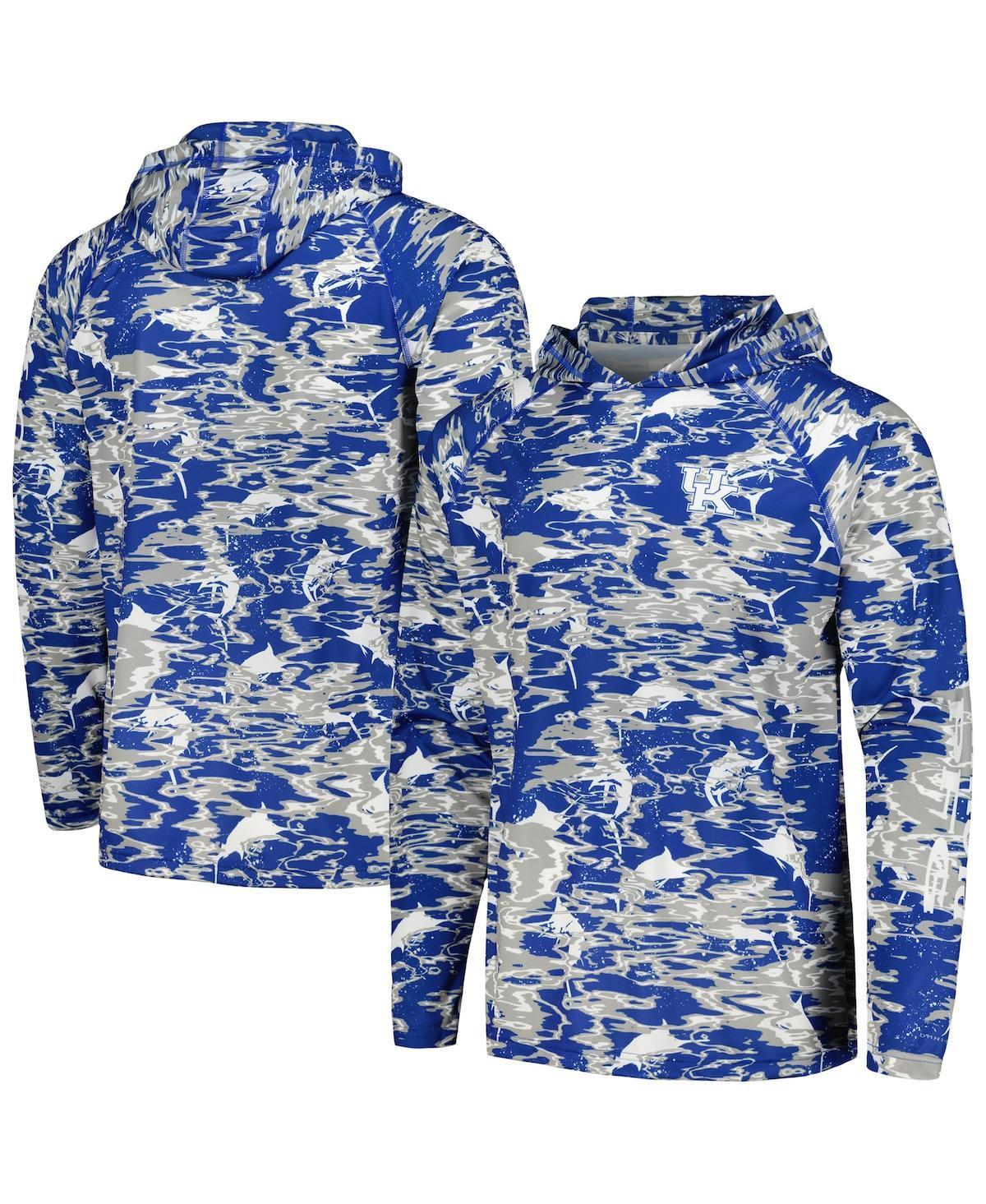 Men's Columbia  Royal Kentucky Wildcats PFG Terminal Tackle Omni-Shade Rippled Long Sleeve Hooded T-Shirt, Size: XL, Blue Product Image