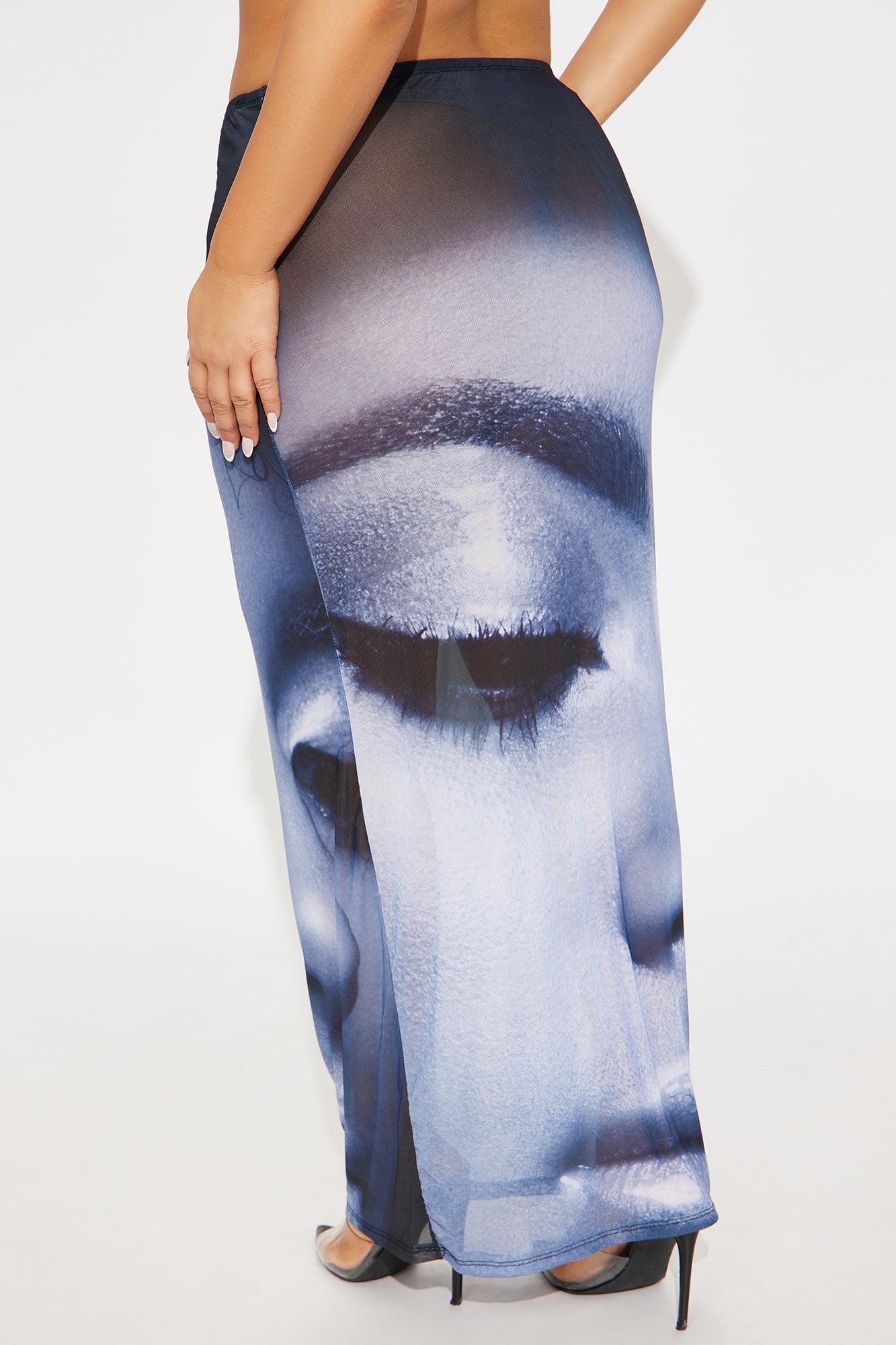 Thalia Sheer Face Print Mesh Maxi Skirt - Purple/combo Product Image