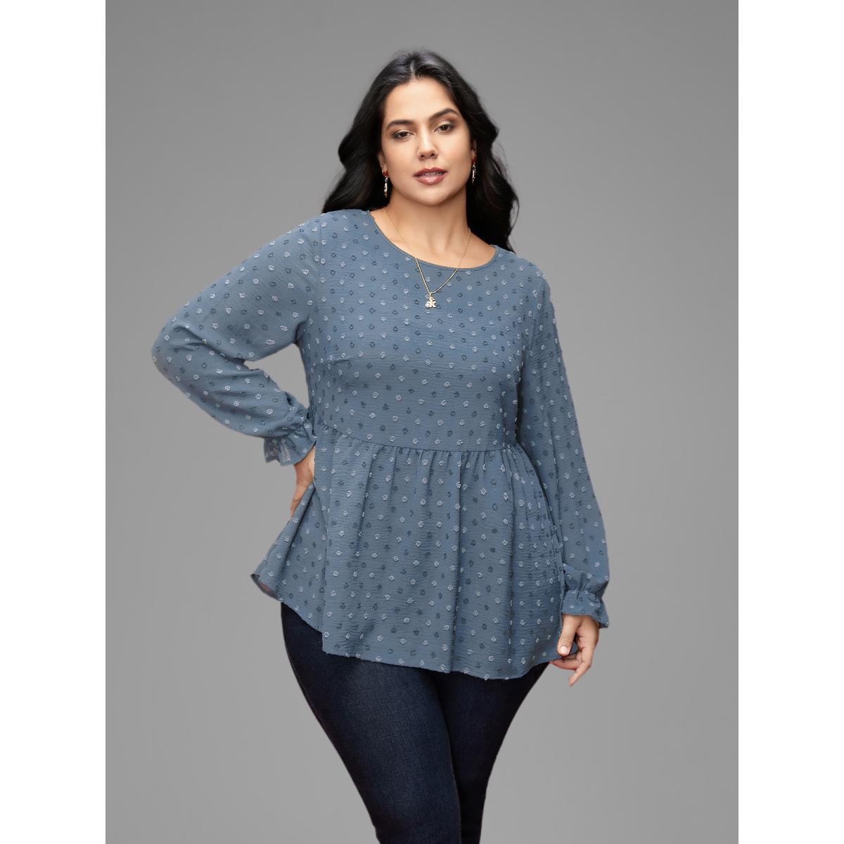 Plus Size Lilac Textured Dot Elastic Cuffs A-line Blouse Women Casual Long Sleeve Round Neck Everyday Blouses BloomChic 10/M Product Image