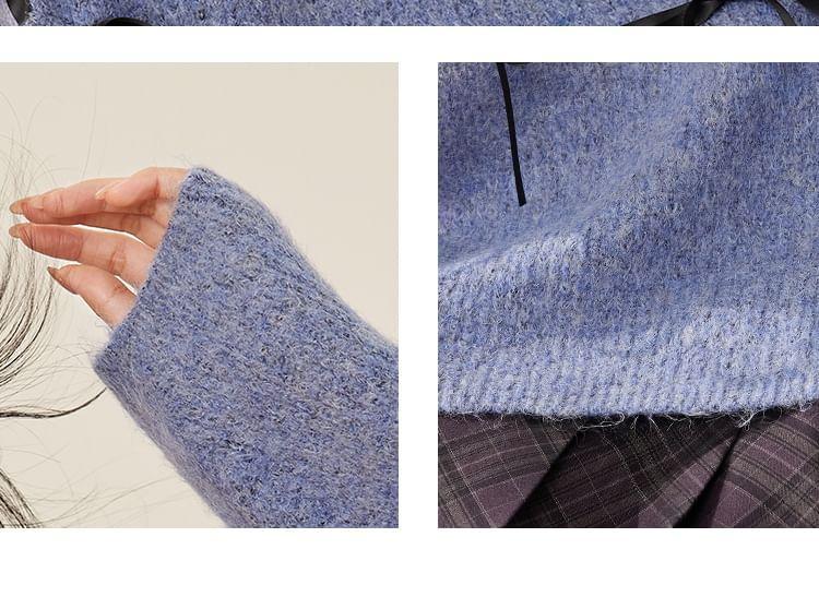 Round Neck Melange Bow Oversized Sweater Product Image