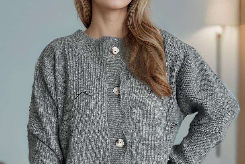 Bow Embroidered Scallop Trim Cardigan Product Image