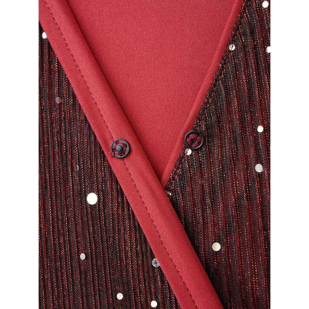 Plus Size Stretchy Gold Foil Surplice Neckline Midi Dress Burgundy Women Cocktail Texture Party Curvy Bloomchic 12/L Product Image