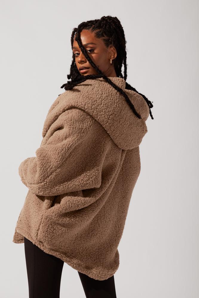 Faux Sherpa Cocoon Coat - Cool Grey Product Image