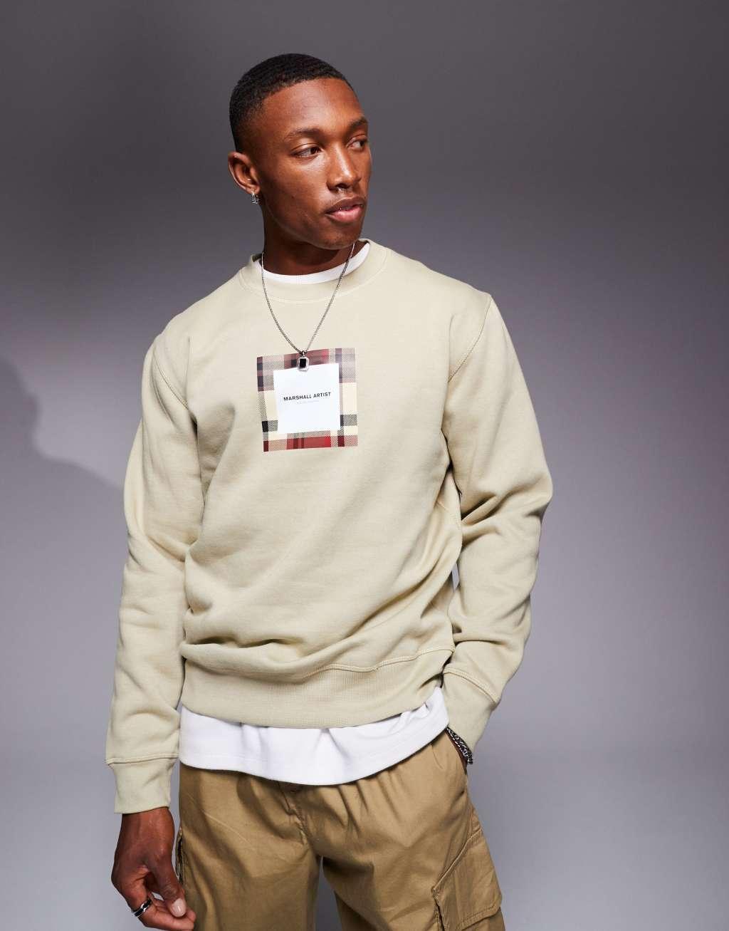 Marshall Artist house check box logo sweatshirt in stone Product Image