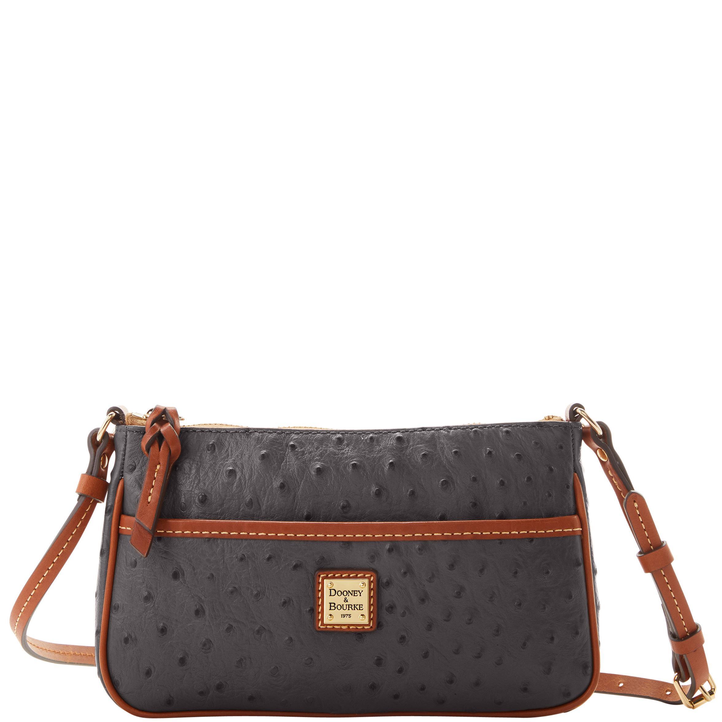 Dooney & Bourke Womens Ostrich Lola Pouchette Crossbody Leather Shoulder Bag in Black Product Image