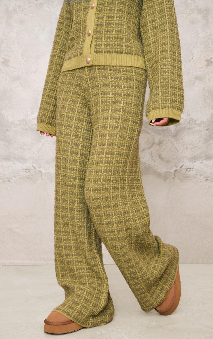Olive Boucle Knit Wide Leg Pants Product Image