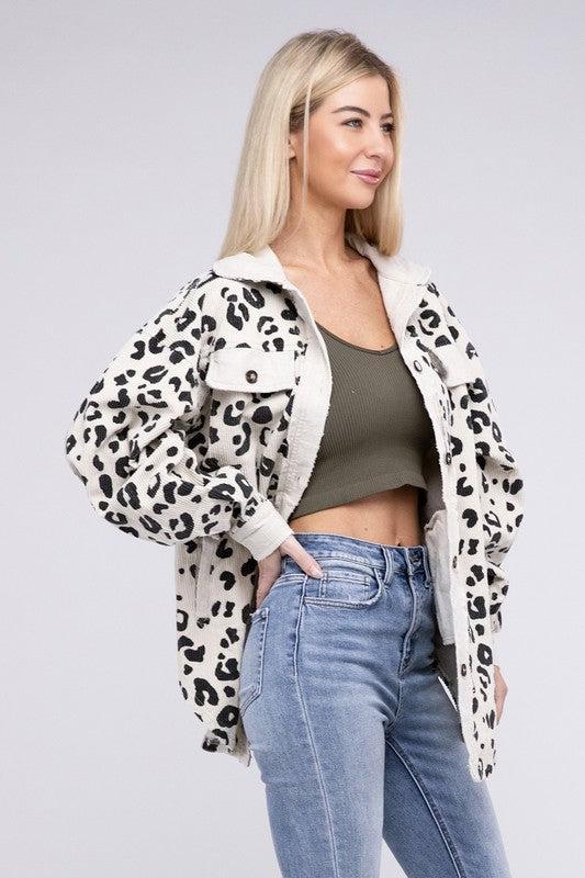 Vintage Washed Leopard Corduroy Buttoned Jacket Product Image
