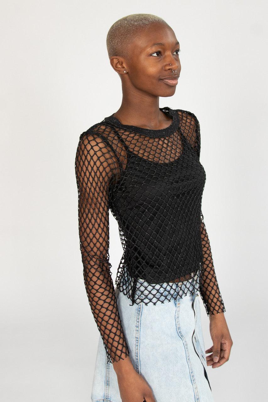 Lurex Fishnet Long Sleeve Top With Cami Product Image
