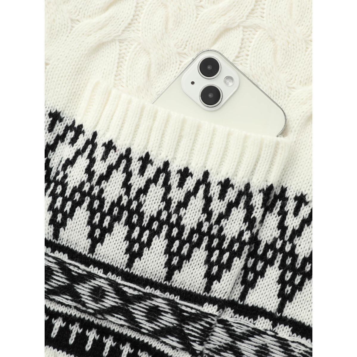 Plus Size Bandana Jacquard Cable Knit Pocket Cardigan Ivory Women Casual Loose Long Sleeve Everyday Cardigans BloomChic 10/M Product Image