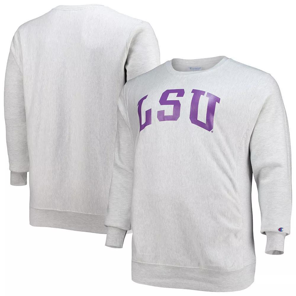 Men's Champion Heathered Gray LSU Tigers Big & Tall Reverse Weave Fleece Crewneck Pullover Sweatshirt, Size: 2XLT, Grey Product Image