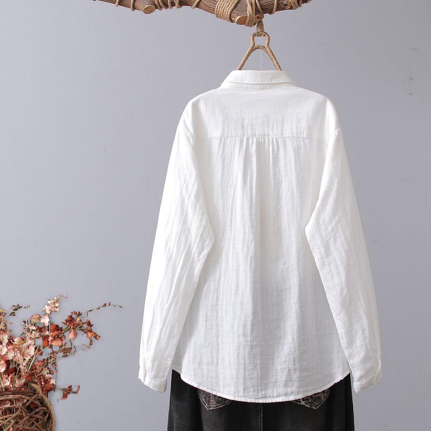 Long Sleeve Lapel Neck Embroidered Shirt Product Image