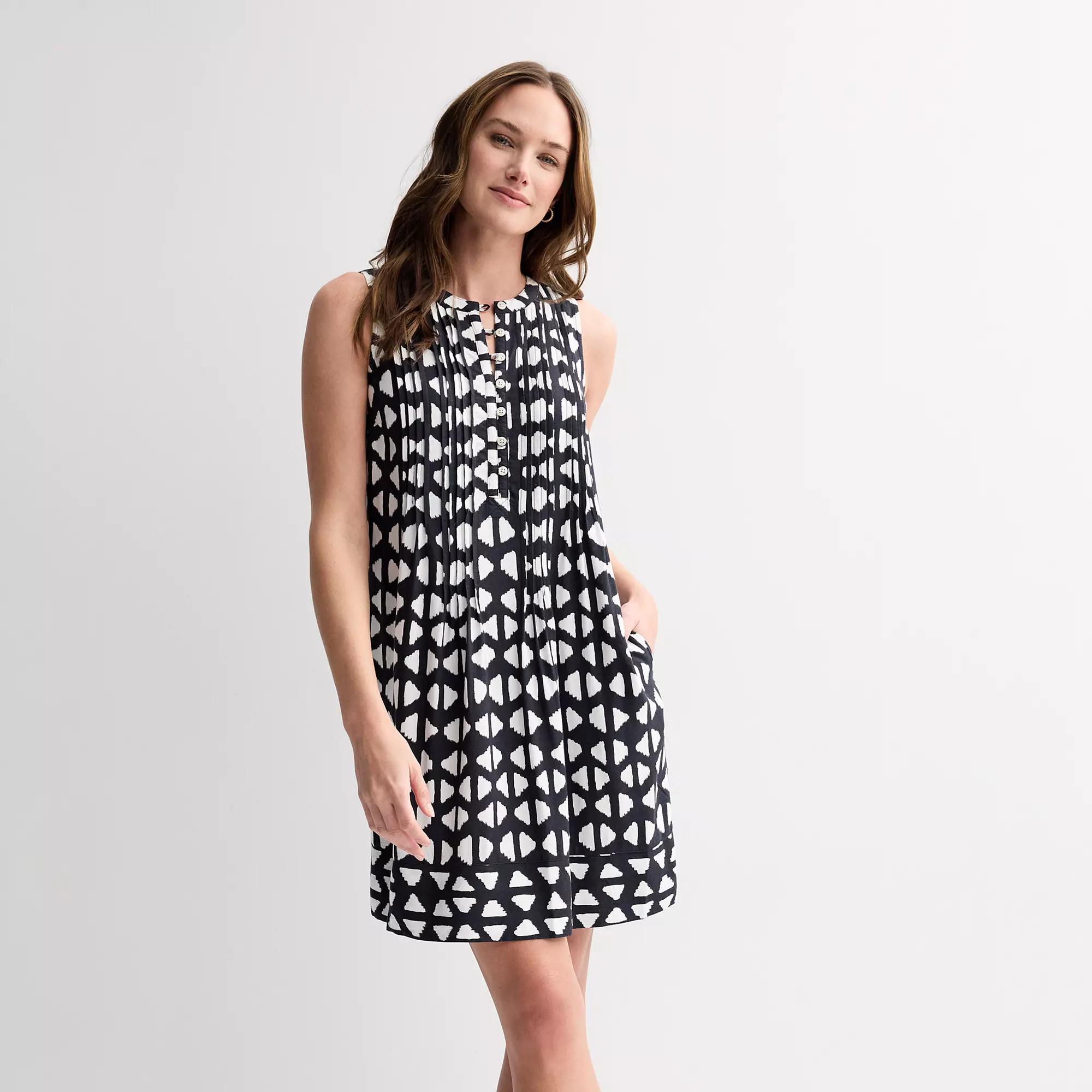 Petite Sonoma Goods For Life® Sleeveless Pintuck Dress, Women's, Size: Medium Petite, Black Triangle Geo Product Image