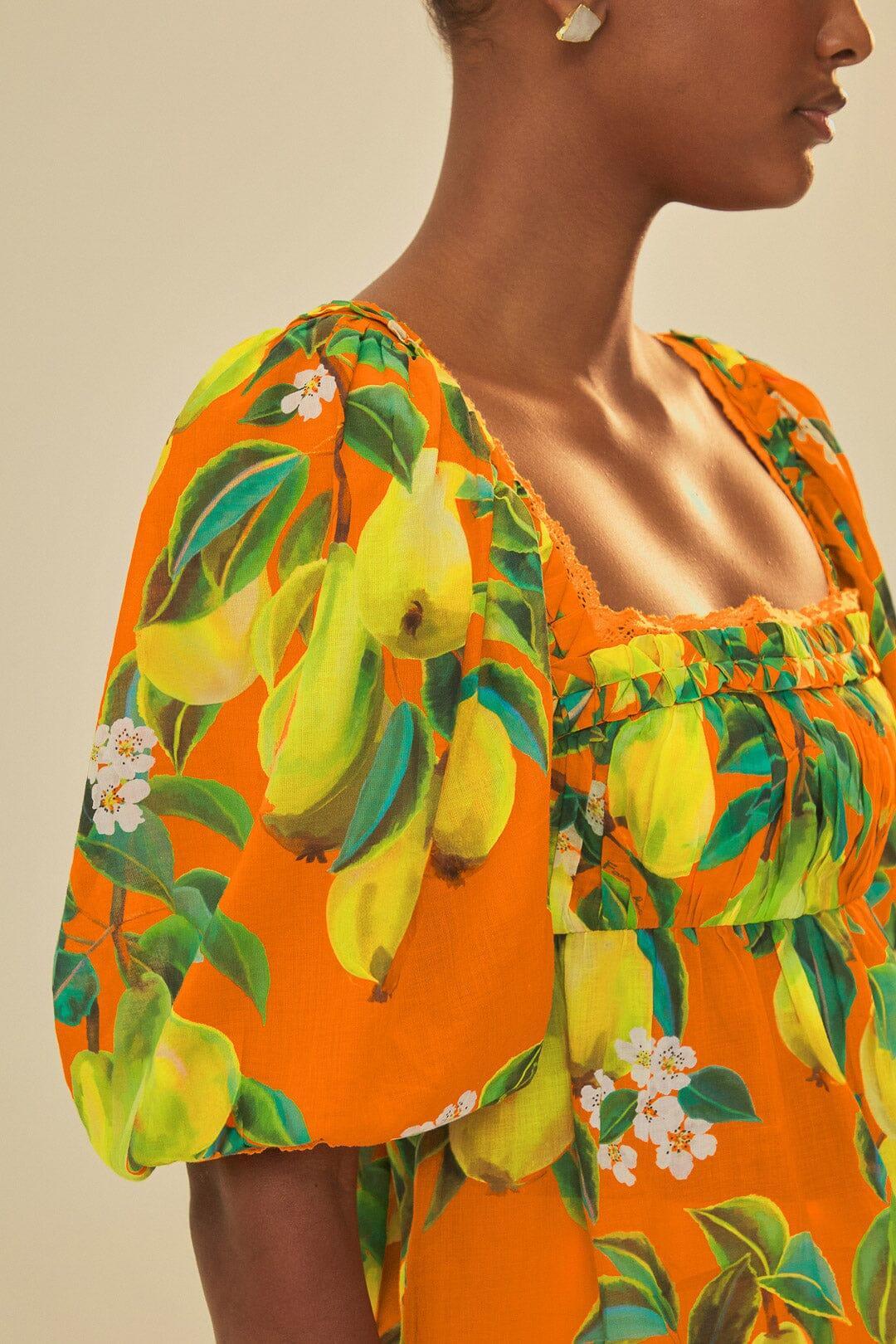 Womens Pears Cotton Puff-Sleeve Blouse Product Image