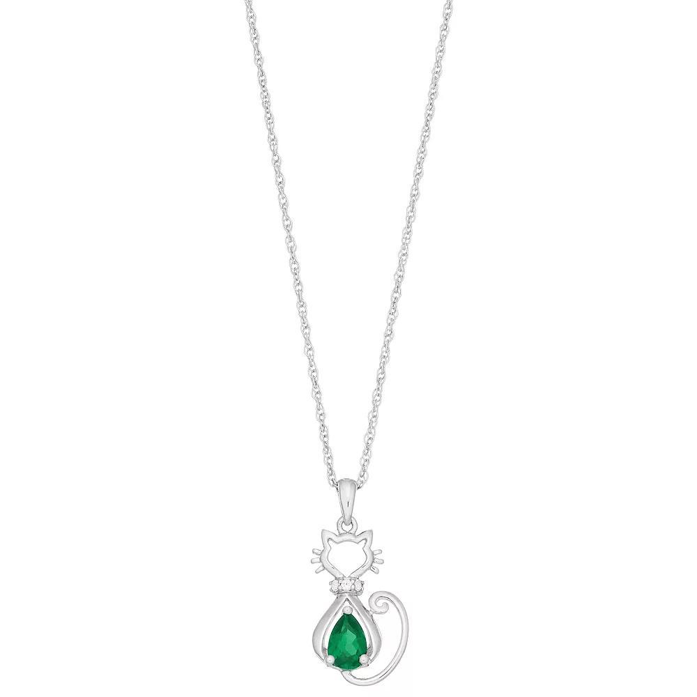 Sterling Silver Gemstone & Lab-Created White Sapphire Cat Pendant, Women's, Size: 18", Red Product Image